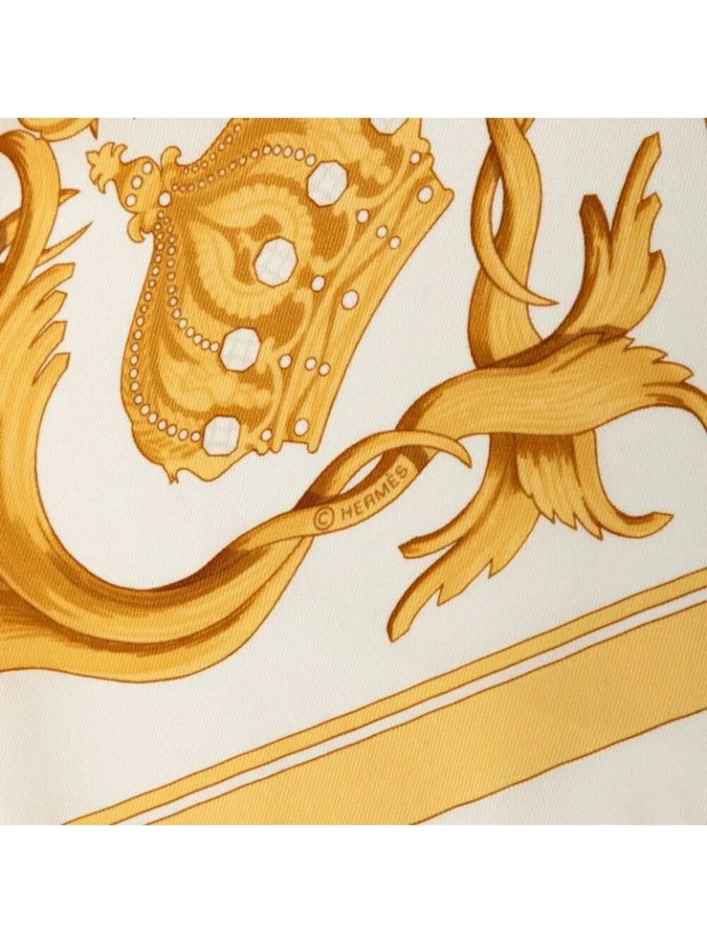 Hermes Carre 70 Couronnes Crown Scarf White Yellow Silk